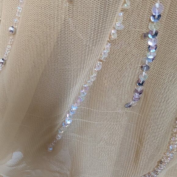 Dolce Jovani Gold Crystal Embellished Gown Fitted Spaghetti Straps Size 8 Nude - Picture 10 of 15